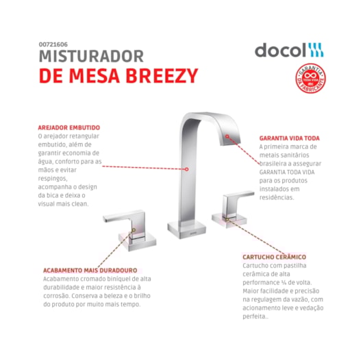 Misturador Para Lavatório De Mesa Breezy Cromada Docol - Imagem principal - 80aa7186-4817-4679-9af1-f978721cedfd