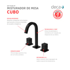 Misturador Para Lavatório De Mesa Cubo Bica Alta 1877 Black Matte Deca