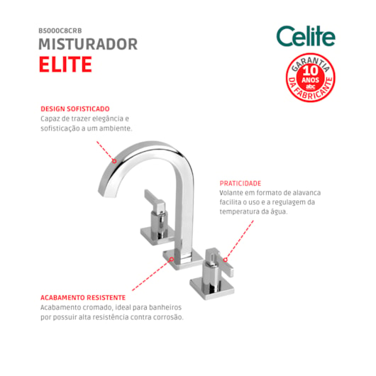 Misturador Para Lavatório De Mesa Elite Bica Alta Cromado Celite - Imagem principal - 55fbf010-609f-4152-8349-170fc4104c8e