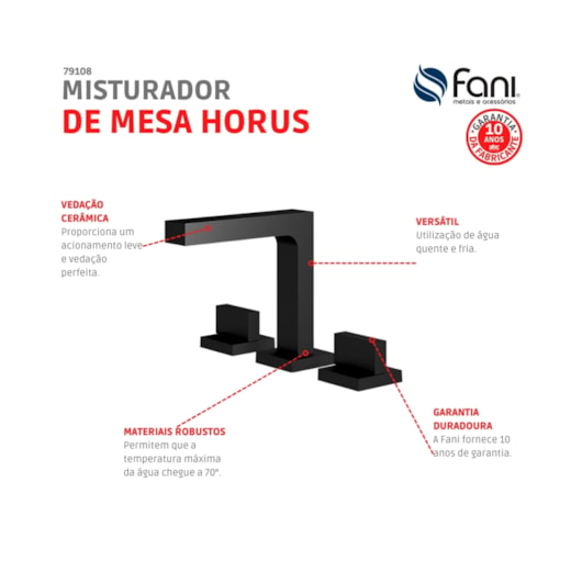 Misturador Para Lavatório De Mesa Horus 450 Bica Alta Preto Fosco Fani - Imagem principal - c258b107-c664-4dc3-8fa9-20de30e213cb