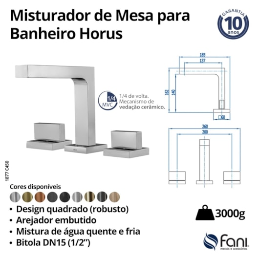 Misturador Para Lavatório De Mesa Horus Bica Alta 450 1877 Cromada Fani - Imagem principal - cd7a69cf-8f3b-4705-bc1e-5d9eac2367a5