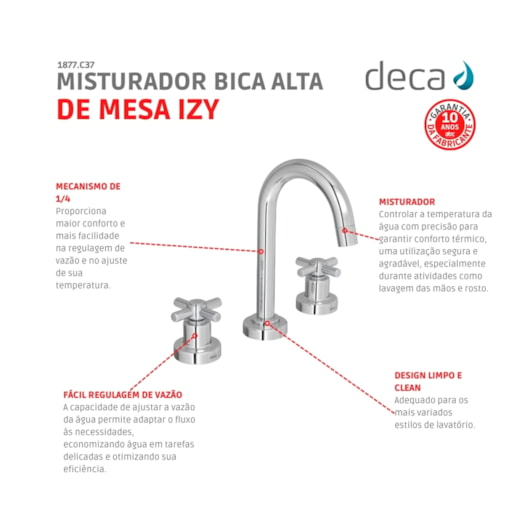 Misturador Para Lavatório De Mesa Izy Bica Alta 1877 Cromada Deca - Imagem principal - ad687d0c-32f2-4840-94f0-8c6ab656f639