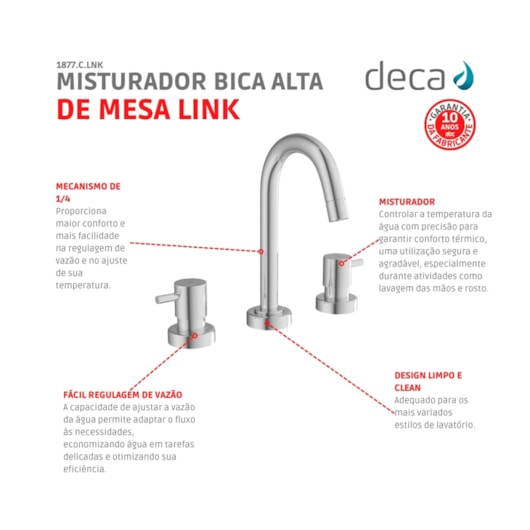 Misturador Para Lavatório De Mesa Link Bica Alta 1877 Cromado Deca - Imagem principal - ac560920-b7f6-444f-973f-a314e150de26