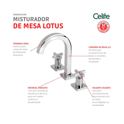 Misturador Para Lavatório De Mesa Lotus Bica Alta Cromada Celite