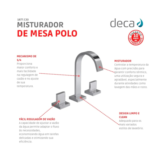 Misturador Para Lavatório De Mesa Polo Bica Alta 1877 Cromado Deca - Imagem principal - 8df5a069-2275-4da3-bc37-8cf6ce452082