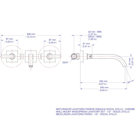 Misturador Para Lavatório De Parede Stillo Cromado Docol - Imagem principal - ce466476-2b6e-4706-80a8-4f4bf77cfe14