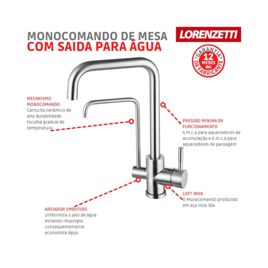 Monocomando De Mesa Para Cozinha Com Saída Para Água Filtrada Lorenzetti 2263 I82 - Imagem principal - 482e59fe-7130-4686-b82c-dbacbb240d6f