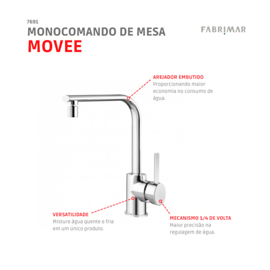 Monocomando De Mesa Para Cozinha Movee Fabrimar - Imagem principal - cc152963-0063-4f9a-b94e-2e3e0279973e