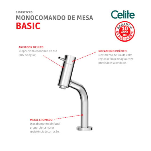 Monocomando De Mesa Para Lavatório Bica Baixa Basic Cromado Celite - Imagem principal - 38f66d3e-d05d-4af0-8365-f0cd206b7c4e