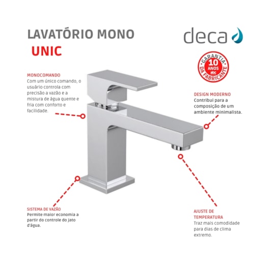 Monocomando Lavatório De Mesa Unic 2875 Bica Baixa Cromado Deca - Imagem principal - 2874dcd9-bc76-4241-98e4-7e2f76c91ac8