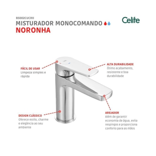 Monocomando Noronha para Lavatório de Mesa Bica Baixa Cromado Celite - Imagem principal - 131af863-5678-49d4-99f1-3b5a292edf25