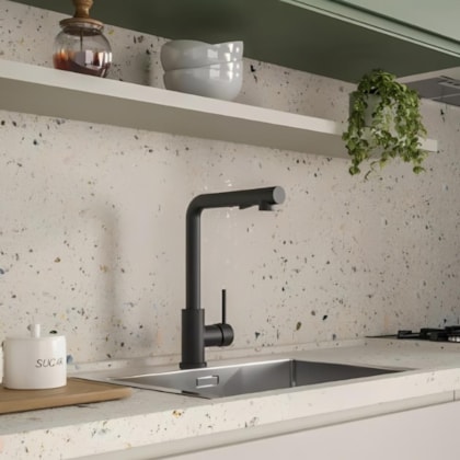 Monocomando Para Cozinha De Mesa Bica Em L Extraível 2 Funções Pratica Preto Matte Celite