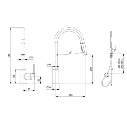 Monocomando Para Cozinha De Mesa Bica Em U 2 Funções Pratica Preto Matte Celite