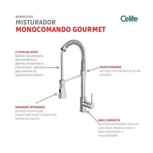 Monocomando Para Cozinha De Mesa Bica Móvel Gourmet Cromado Celite - Imagem principal - c1becfae-d685-441c-a54b-466cc663e4a3