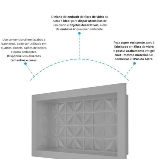 Nicho De Embutir De Plástico Fibra Vidro 3D Cinza Astra 30x60x10cm - Imagem principal - 87970c41-f2b6-4f16-8d22-4696c00c1e95