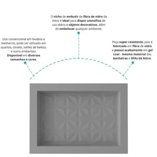 Nicho De Embutir De Plástico Fibra Vidro 3D Cinza Fosco Astra 30x45x10cm - Imagem principal - c2181b28-61e9-46b7-a117-e0c7d9c98b48