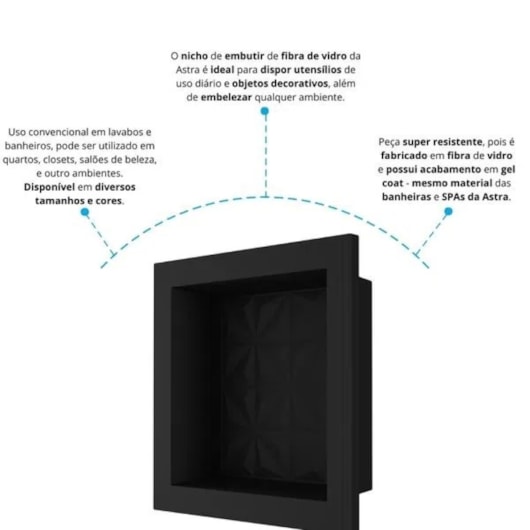 Nicho De Embutir De Plástico Fibra Vidro 3D Preto Fosco Astra 30x30x10cm - Imagem principal - 9db53320-69f2-40ef-92b9-39e296c7ba3e
