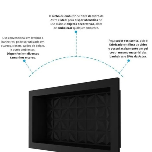 Nicho De Embutir De Plástico Fibra Vidro 3D Preto Fosco Astra 30x60x10cm - Imagem principal - 7ce28979-9596-40ff-805c-0d88cf9af9c9