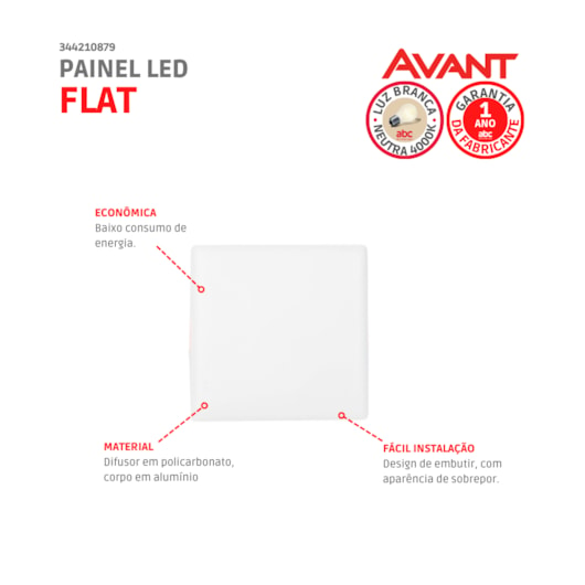 Painel Flat LED Plafon De Sobrepor 24W Quadrado 17cm Luz Neutra 4000K Bivolt Avant - Imagem principal - 54c33e64-99e7-404a-97d7-dfa495e3331f