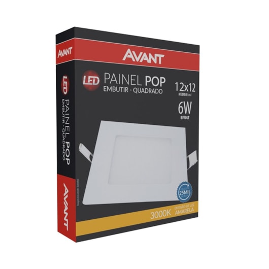 Painel Pop LED De Embutir 6W Quadrado 12cm Luz Amarela 3000K Bivolt Avant - Imagem principal - 0f27f157-1935-46f4-815c-ecdddea4f618