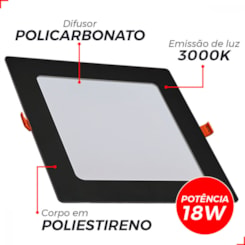 Painel Pop Led De Sobrepor 18w Quadrado 22 Preto Luz Amarela 3000k Avant
