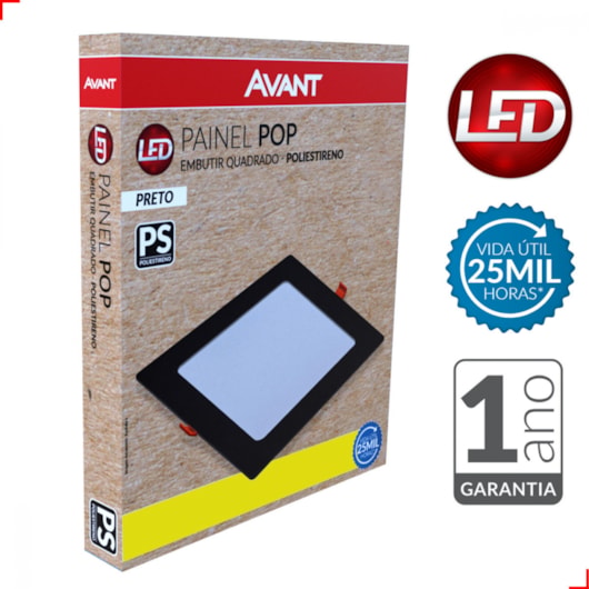 Painel Pop Led De Sobrepor 18w Quadrado 22 Preto Luz Amarela 3000k Avant - Imagem principal - 61d57b56-dd99-4c2a-a1f3-1ca4704f97ee