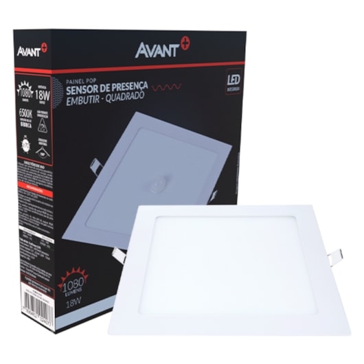 Painel Pop LED Plafon De Embutir Com Sensor de Presenca 18W Quadrado 22cm Luz Branca 6500K Bivolt Avant - Imagem principal - 2f006994-684c-46d9-b77a-ead10eaf19aa