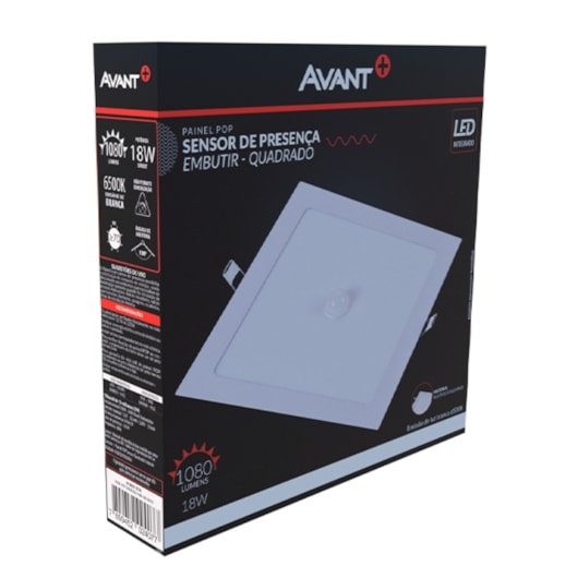 Painel Pop LED Plafon De Embutir Com Sensor de Presenca 18W Quadrado 22cm Luz Branca 6500K Bivolt Avant - Imagem principal - c99ac0f2-dee1-47ca-923a-606b27da1687