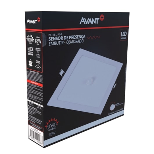 Painel Pop LED Plafon De Embutir Com Sensor de Presenca 18W Quadrado 22cm Luz Branca 6500K Bivolt Avant - Imagem principal - 21107da7-eadc-4377-b7d0-5dcc422346e1