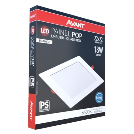 Painel Pop LED Plafon De Embutir Em Poliestireno Super Leve 18W Quadrado 22cm Luz Branca 6500K Bivolt Avant - Imagem principal - bd7b5a54-a08f-41b0-b362-d619417f022c