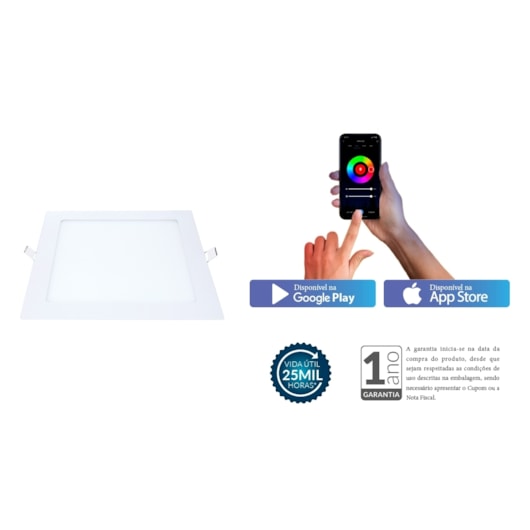 Painel Pop LED Plafon Inteligente de Embutir Smart Wi-Fi NEO 18W Quadrado 22cm Luz Dimerizavel Amarela-Branca Bivolt Avant - Imagem principal - 03f03c4e-bc77-4a1c-93ba-c247c39d3c14