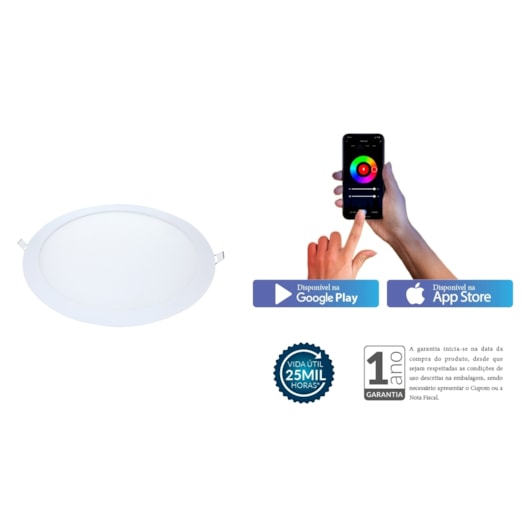 Painel Pop LED Plafon Inteligente de Embutir Smart Wi-Fi NEO 18W Redondo 22cm Luz Dimerizavel Amarela-Branca Bivolt Avant - Imagem principal - 68724e11-9163-4fe3-9e23-e89cafb37a75