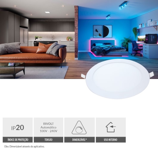 Painel Pop LED Plafon Inteligente de Embutir Smart Wi-Fi NEO 18W Redondo 22cm Luz Dimerizavel Amarela-Branca Bivolt Avant - Imagem principal - 828abda9-e85f-48c3-a746-347c41289303