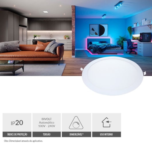 Painel Pop LED Plafon Inteligente de Embutir Smart Wi-Fi NEO 24W Redondo 30cm Luz Dimerizavel Amarela-Branca Bivolt Avant - Imagem principal - baa18d14-937f-489d-86d0-4b5e7e92029a