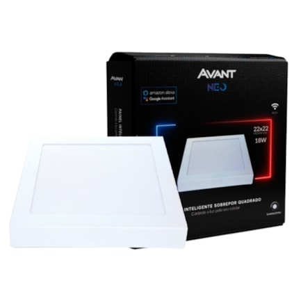 Painel Pop LED Plafon Inteligente de Sobrepor Smart Wi-Fi NEO 18W Quadrado 22cm Luz Dimerizavel Amarela-Branca Bivolt Avant