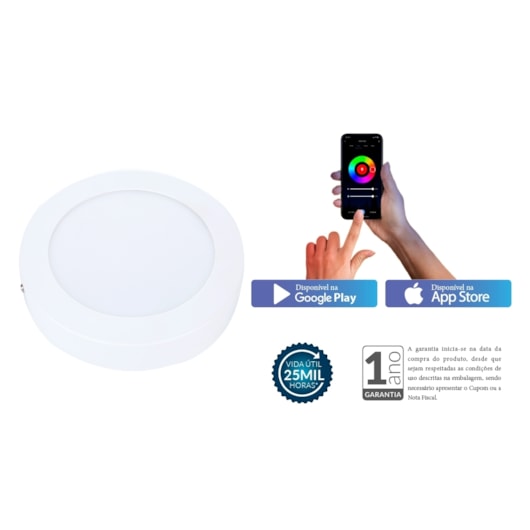 Painel Pop LED Plafon Inteligente de Sobrepor Smart Wi-Fi NEO 18W Redondo 22cm Luz Dimerizavel Amarela-Branca Bivolt Avant - Imagem principal - b941783d-b72a-4e1a-8bb1-cc972aad75e3