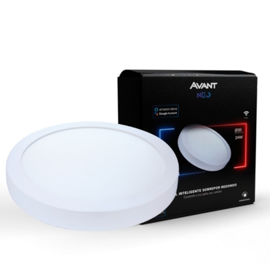 Painel Pop LED Plafon Inteligente de Sobrepor Smart Wi-Fi NEO 24W Redondo 30cm Luz Dimerizavel Amarela-Branca Bivolt Avant - Imagem principal - c8b3bd6d-d642-4165-822b-942684560916