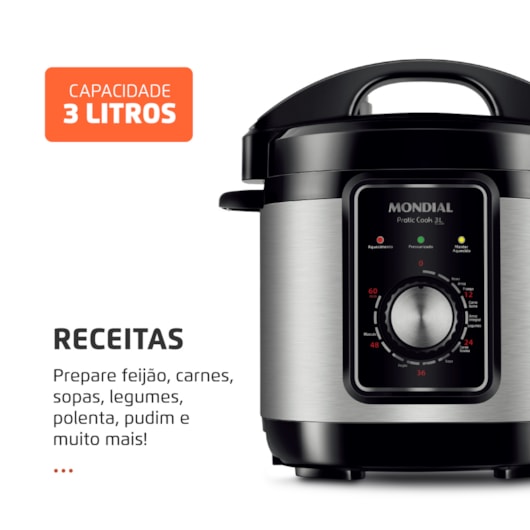 Panela De Pressão Elétrica PE47 Preto E Inox Mondial 3L 127V 700W - Imagem principal - b2b24b9d-a67c-414d-ac58-6e99963f0b0e