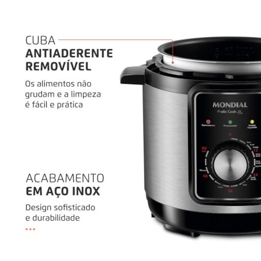 Panela De Pressão Elétrica PE47 Preto E Inox Mondial 3L 127V 700W - Imagem principal - dc749dc5-e536-477a-b533-07d4fdc74275