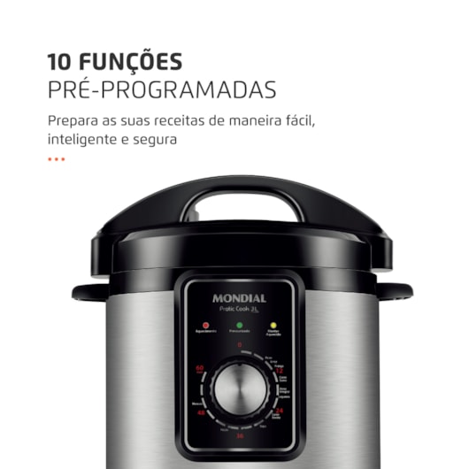 Panela De Pressão Elétrica PE47 Preto E Inox Mondial 3L 127V 700W - Imagem principal - 9df3909f-a3c1-455b-9e5f-64bb92ebbd76