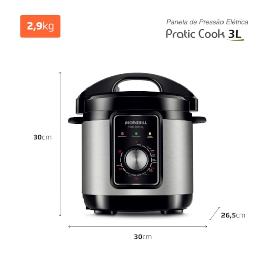 Panela De Pressão Elétrica PE47 Preto E Inox Mondial 3L 127V 700W - Imagem principal - eee4c413-eed8-4e5e-9c9c-548a3881e525