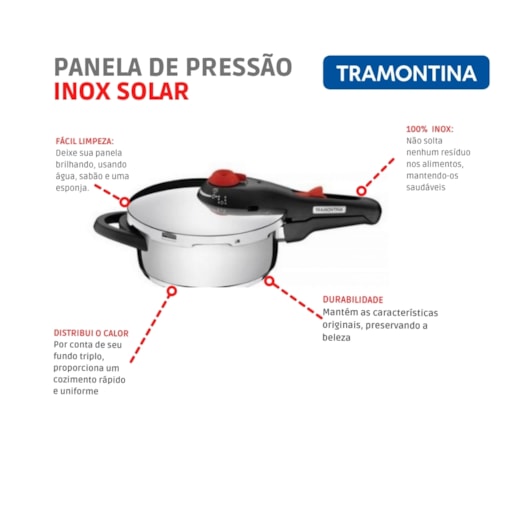 Panela De Pressão Em Inox Solar 3l 62511/223 Tramontina - Imagem principal - 01b92b7e-5d75-4ce6-b277-de4b73307d2d