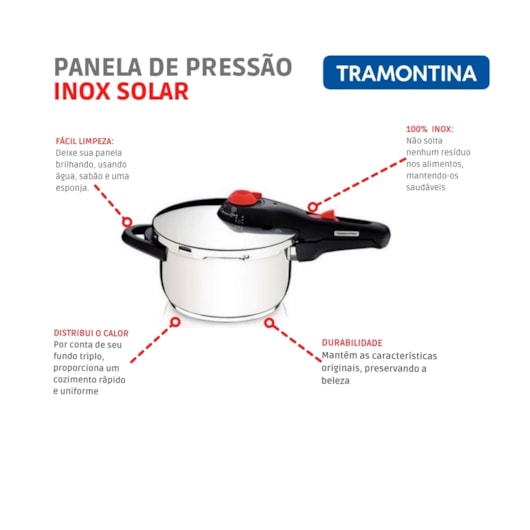 Panela De Pressão Em Inox Solar 4,5l 62513/223 Tramontina - Imagem principal - 52e177ff-9cb2-48f1-ae31-94f717e1d02d