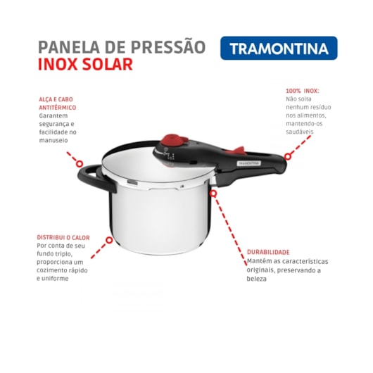 Panela De Pressão Em Inox Solar 6,0l 62516/223 Tramontina - Imagem principal - b7980d5b-2edf-4cb8-a1e6-b3fbd9644458