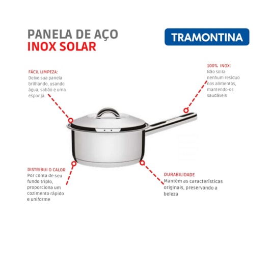 Panela Em Aço Inox Com 1 Cabo E Tampa Solar Tramontina 1,4L - Imagem principal - a6f516c5-7052-46aa-b1e2-cce6fd5b3d7d
