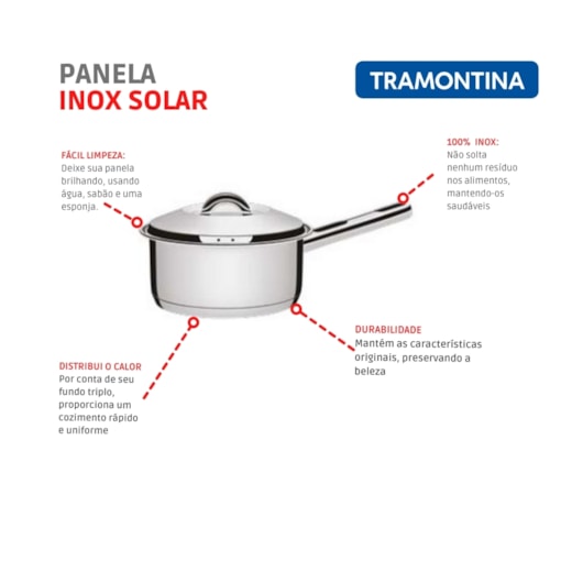 Panela Em Inox Solar Com Tampa Tramontina 1,1L - Imagem principal - c366bf2a-cc60-4cfe-8115-61b3de4d2d27