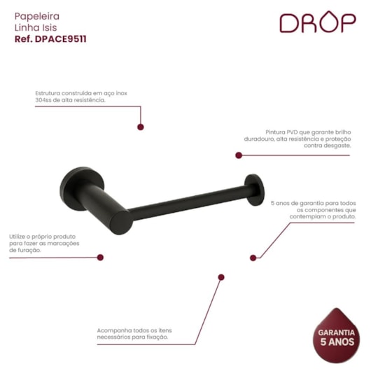 Papeleira Black Matte Drop - Imagem principal - eee128b5-7045-4a05-99ba-beaecaebdd98