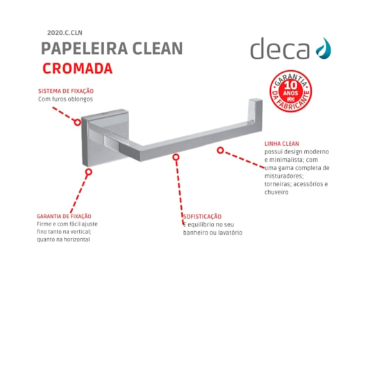 Papeleira Clean 2020 Cromada Deca - Imagem principal - 69436f7c-c182-4511-bbf6-7a2a49d074b7