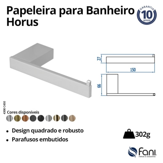 Papeleira Metal Sem Cobertura Para Banheiro Horus 450 Cromado Fani Metais - Imagem principal - cc6eac41-6a72-452b-88e5-d2f1d37428e4