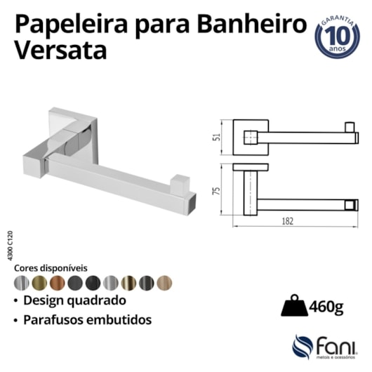 Papeleira Sem Cobertura Para Banheiro Versata 120 Cromado Fani - Imagem principal - bfb1b4c8-f4e0-4cdb-8951-b10b8d576e9e